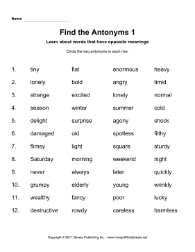 Find Two Antonyms 1