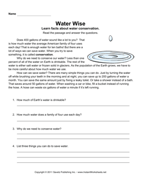 Water Conservation Comprehension 