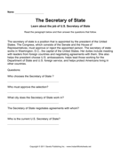 Government Secretary State Comprehension