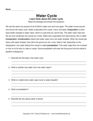 Water Cycle Comprehension 