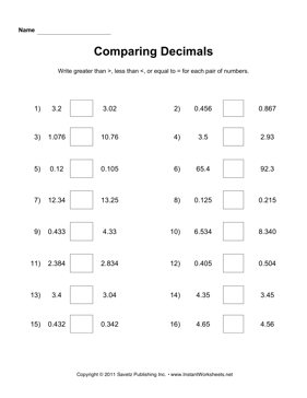 Comparing Decimals 2 
