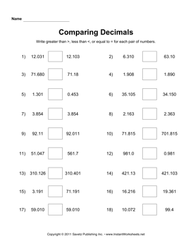 Comparing Decimals 3 