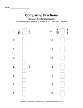 Comparing Fractions Moderate 