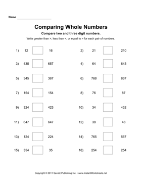 Comparing Whole Numbers 3 