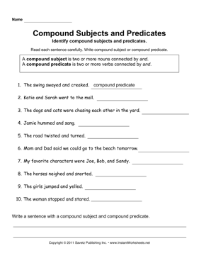 Compound Subjects Predicates 