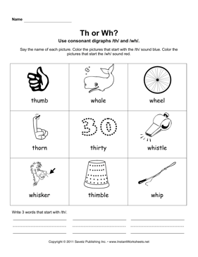 Consonant Digraphs th wh 