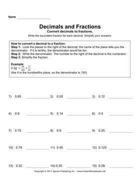 Convert Decimals Fractions 