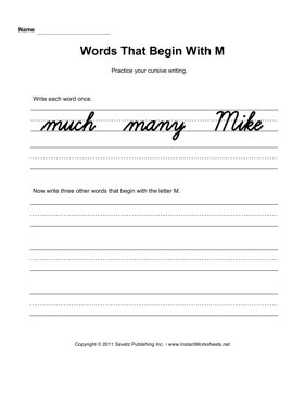 Cursive M Words 