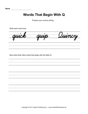 Cursive Q Words 