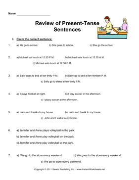 ESL Present Tense Sentences MS HS 