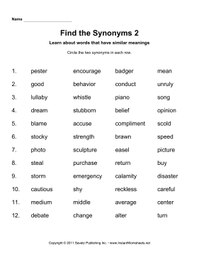 Find Two Synonyms 2