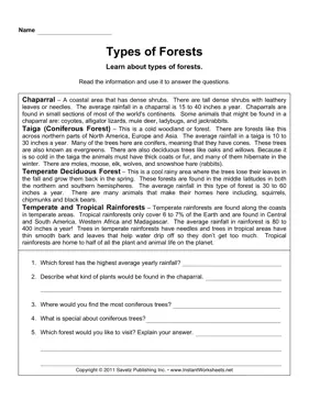 Forest Types Comprehension 