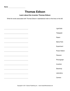 Important Inventors Alphabetize Thomas Edison