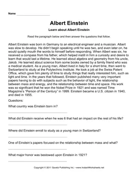 Important Scientists Comprehension Albert Einstein