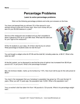 Math Word Problems Percentages