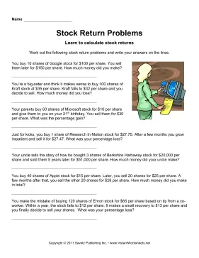Math Word Problems Stocks