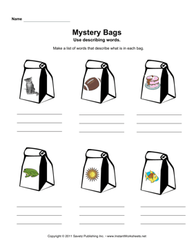 Mystery Bags Describing Words 