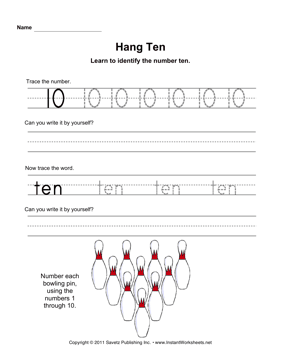 Number 10 Worksheet 