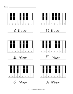 Piano Common Minor Chords Fill-In-The Blank