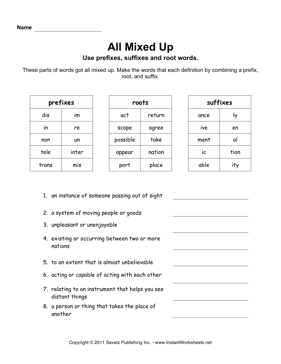 Prefixes Suffixes Roots 