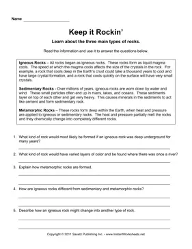 Rock Types Comprehension 