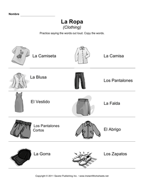Spanish Clothing Elementary 1