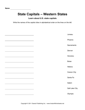 State Capitals Alphabetize Western