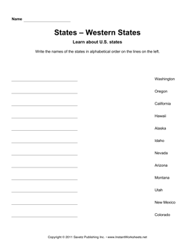 States Alphabetize Western