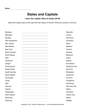 States Capitals MT WY