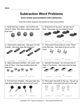 Subtraction Word Problems 1 