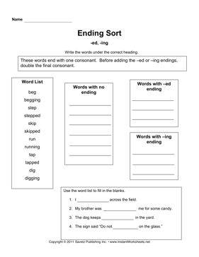 Suffix Sort ed ing 