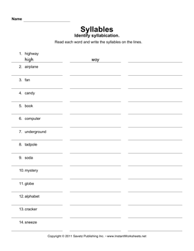 Syllable Sort 1 