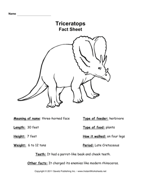 Triceratops Fact Sheet 