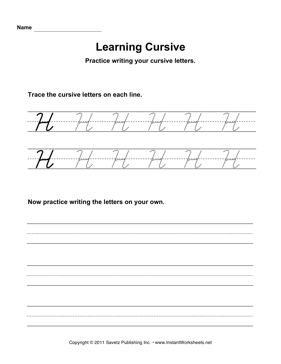 Uppercase H Cursive 