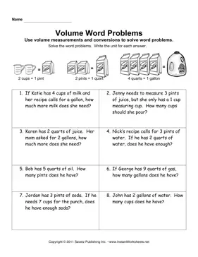 Volume Word Problems 