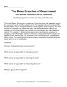 Government Three Branches Comprehension