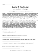 Important African Americans Comprehension Booker T Washington