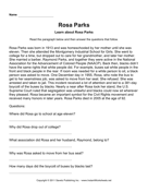 Important African Americans Comprehension Rosa Parks